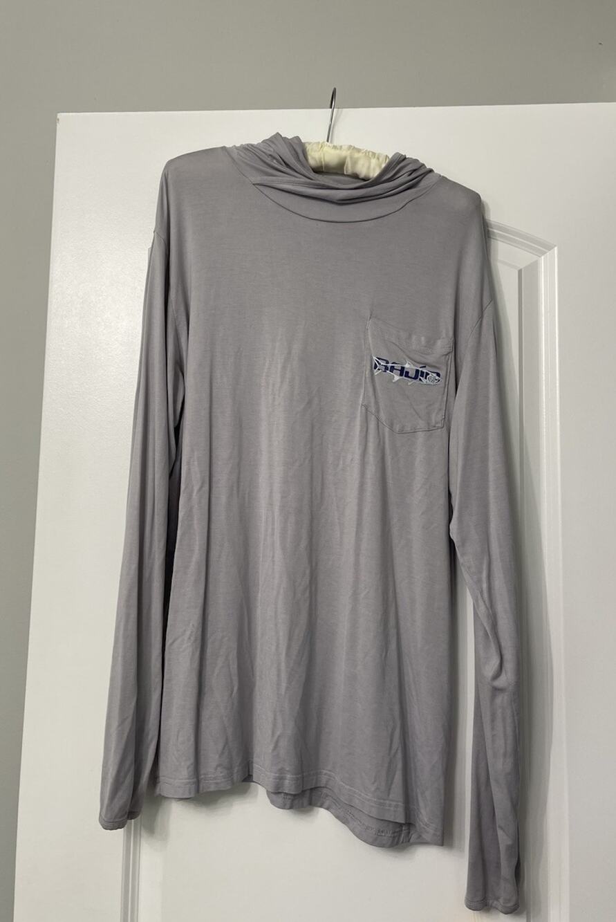 Bajio Men's L Long Sleeve Sun Hoodie Shirt Gray 95% Bamboo Fishing Sunprotection